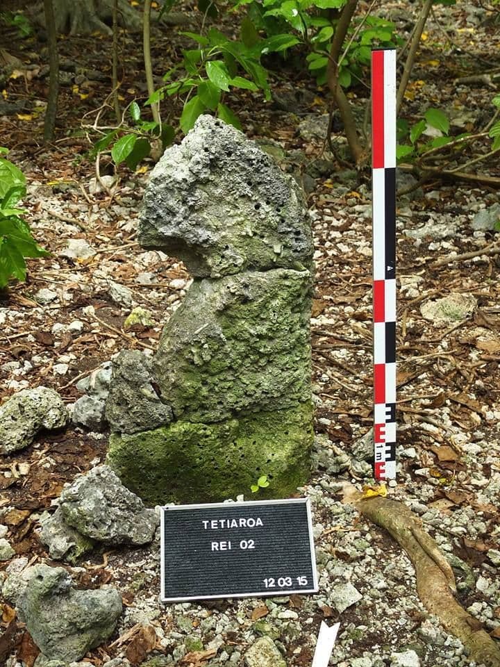 An upright stone serving as backrest in the middle of the marae