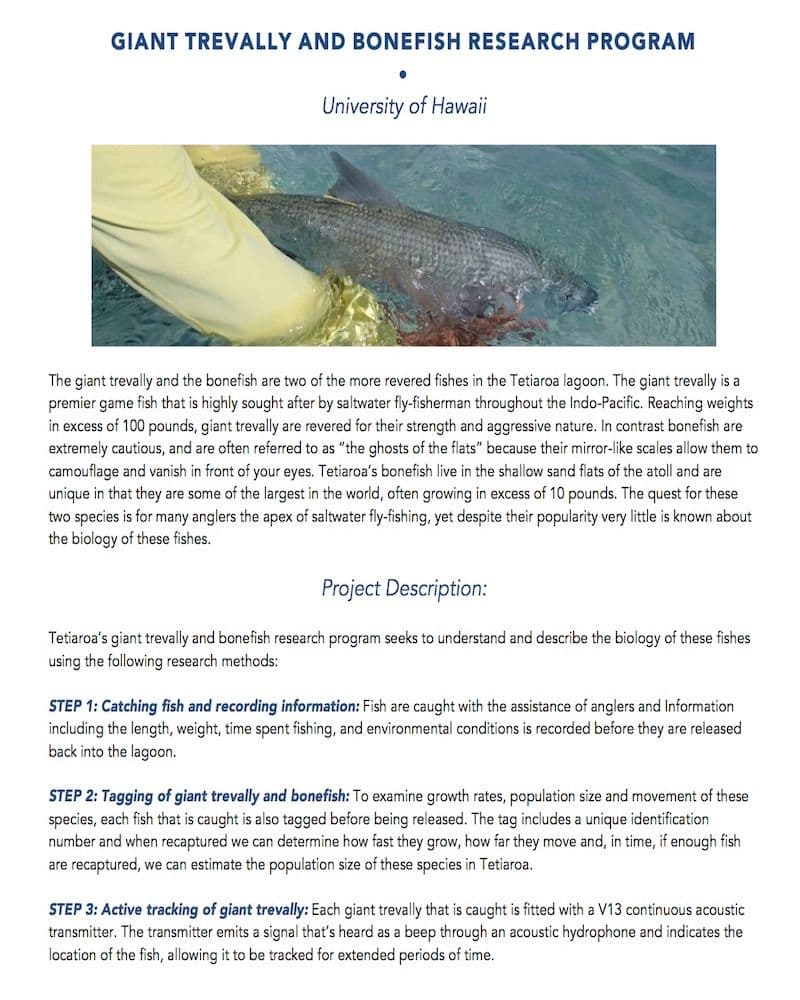 read the pdf: Giant trevally and bonefish research program