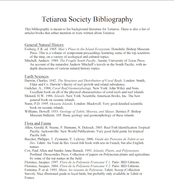 The Tetiaroa Society Recommended Reading List