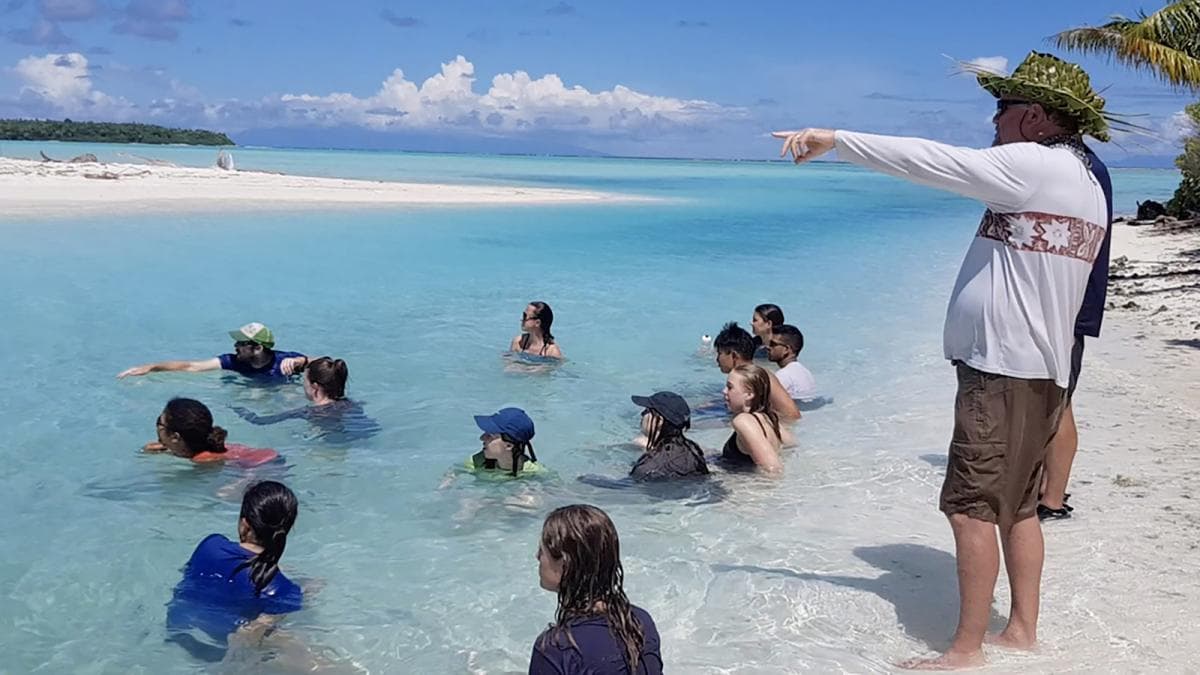 Students learning about the atoll during a field course
